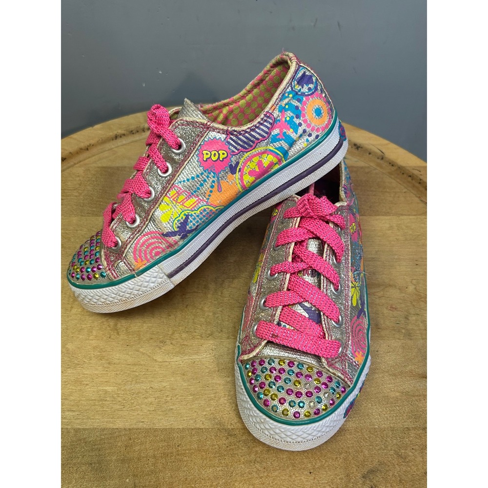Skechers Sneakers Kids 1 Silver Twinkle Toes 10183L Pop Art Glitter Rhinestone